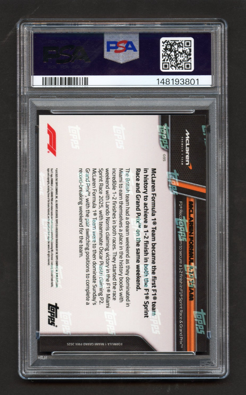 2025 Topps Now Formula 1 F1 McLaren F1 Team Black /10 view 2