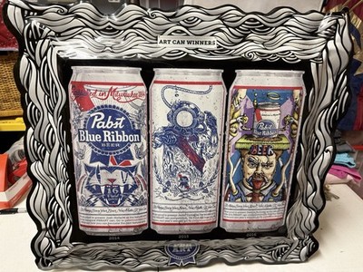 Pabst Blue Ribbon Metal Bar Sign Art PBR 2014 2015 2016 Contest Winners. Rare!