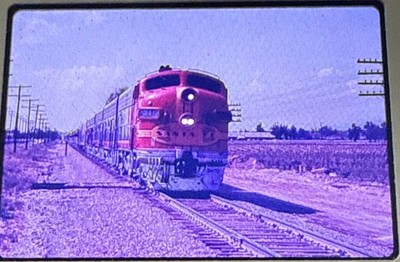 1967 35mm Photo Slide 1500 hp Santa Fe Passenger Train GM-EMD F7A Cucamonga, CA