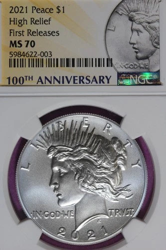 2021 NGC MS70 HIGH RELIEF FIRST RELEASES PEACE DOLLAR #B52004
