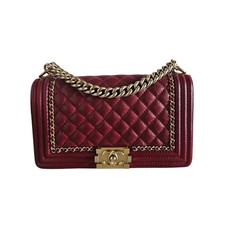 Chanel Red Aged Skin Leather Chain Around Link Le Boy Bag