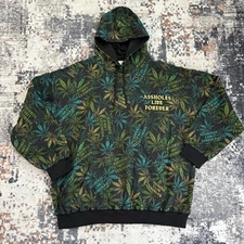 Assholes*s Live Forever Men’s Full Print Leaf Pattern Hoodie Size XXL