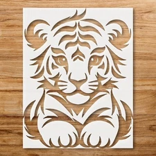 Stylized Tiger Face with Intricate Patterns Wildlife Decor Stencil - StencilAir