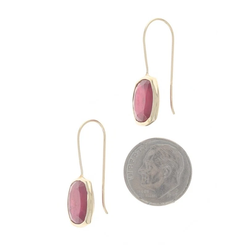 Серьги-капли из желтого золота с рубином — 10-каратная подушка из проколотого свинцового стекла - Изображение 3 из 4