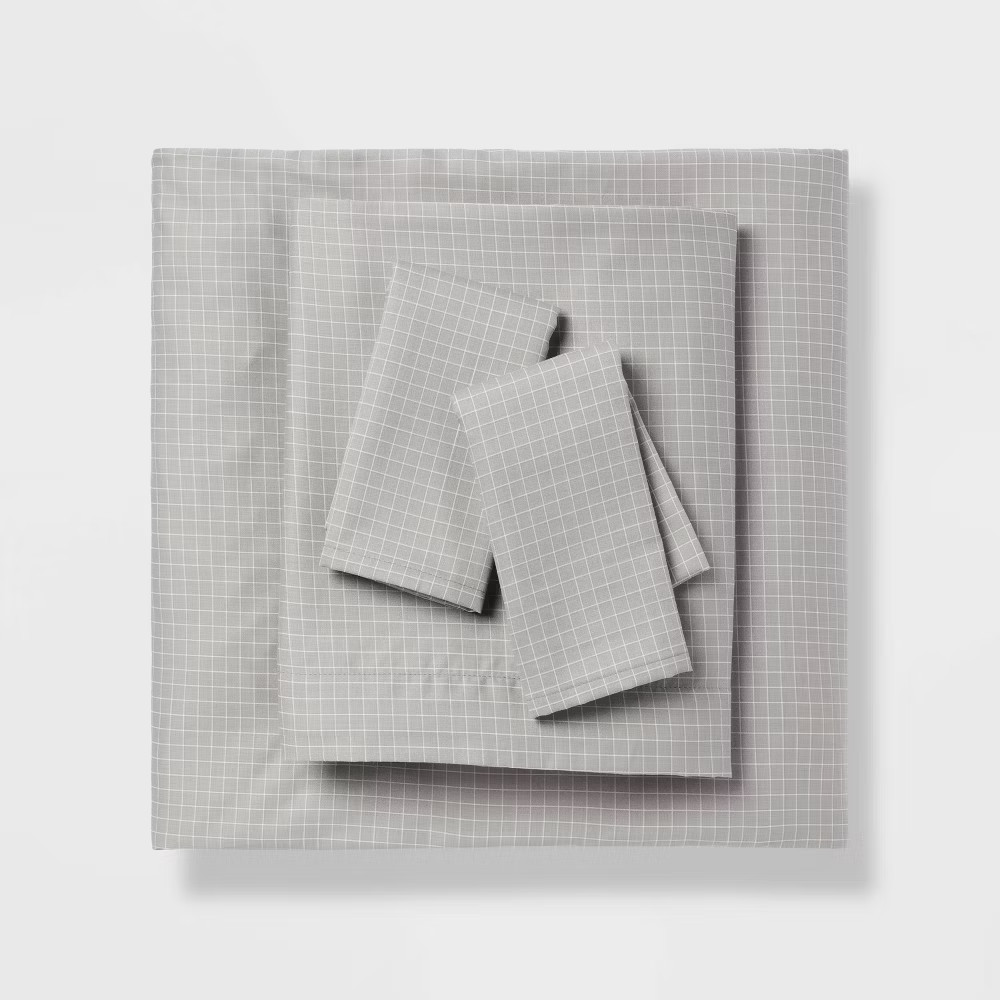 King Cotton Blend Sateen Sheet Set Gray Micro Grid - Room Essentials 3490₽