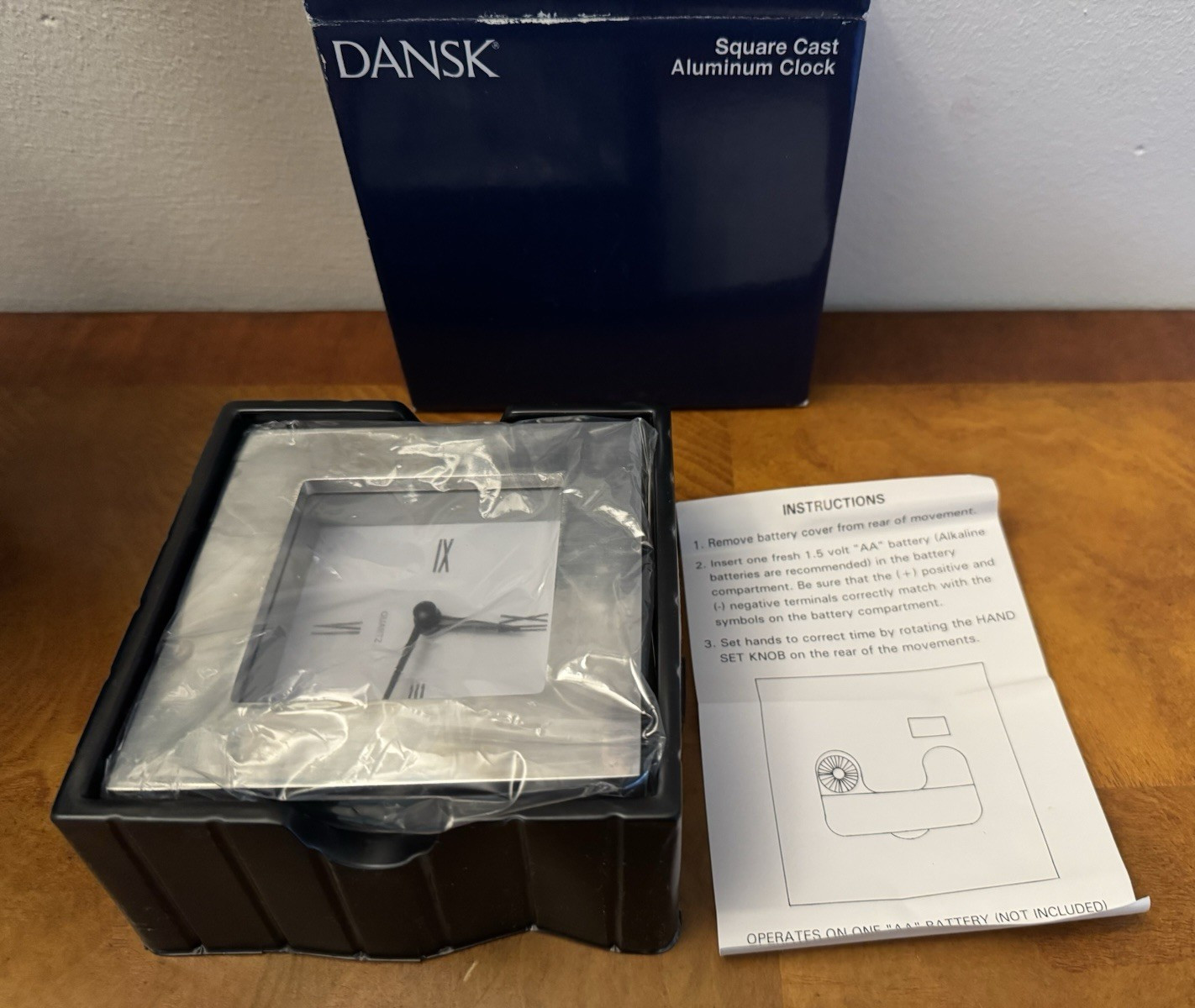Vintage ~ Dansk ~ Square ~ Aluminum Table / Desk Clock ~ Portable ~ NIB
