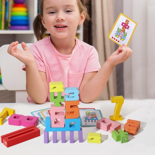 20 Pcs Stacking Wooden Math Numbers Blocks for 3+ Years Old Kids 1-10 Montess... - Picture 3 of 7