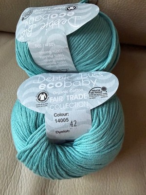 Lot of 3 Ecobaby Debbie Bliss 100% organic cotton Yarn #14005 Aqua Blue