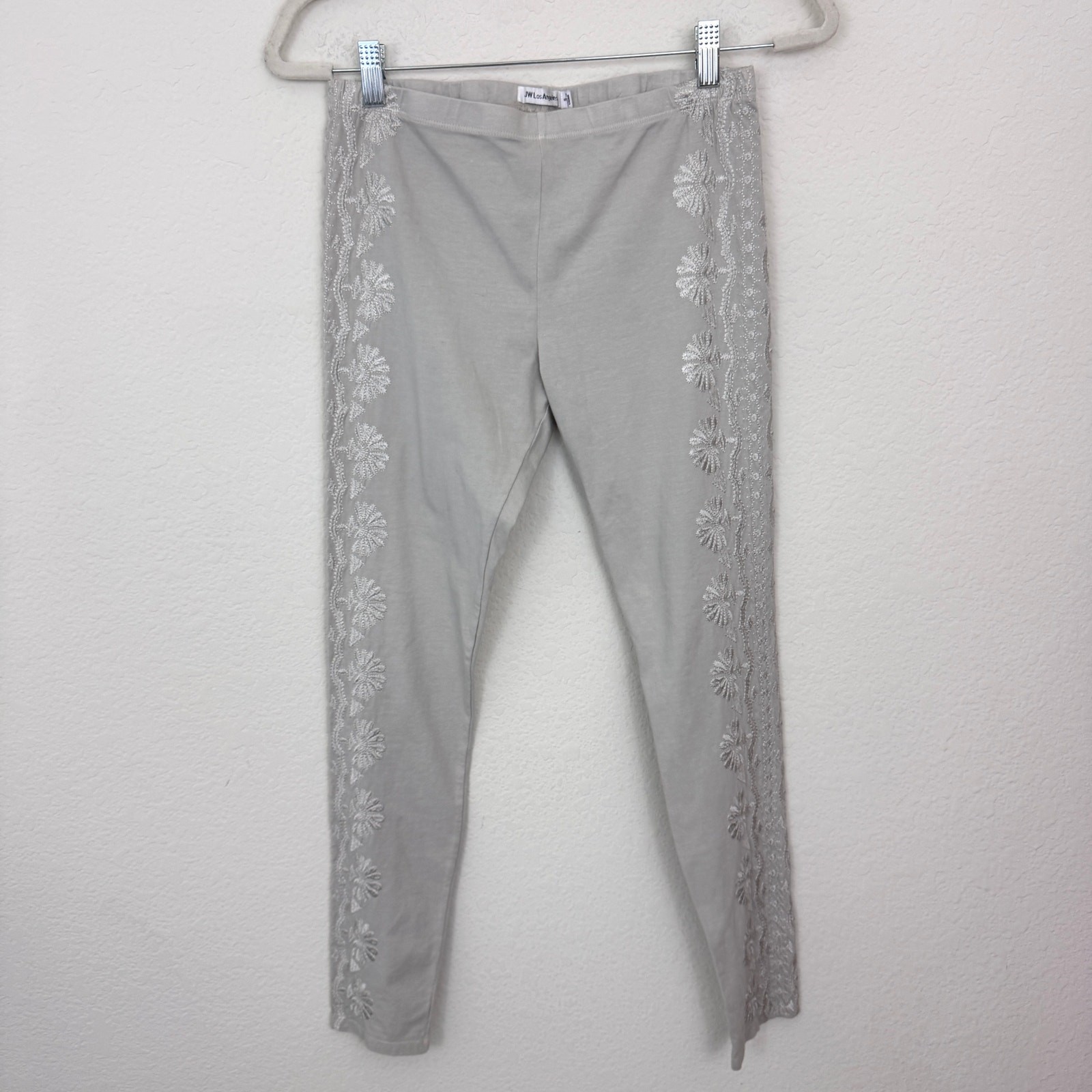 Johnny Was JW Los Angeles Leggings Size S Embroidered Boho Neutral Greige