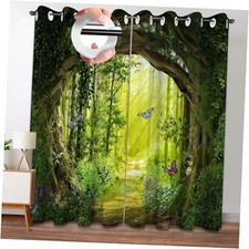 Enchanted Forest Patterned Blackout 84"L x 52"W Pack of 2 New-split Ring