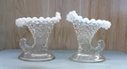 Vintage Pair Of Fenton French White Opalescent Hobnail Cornucopia Vases