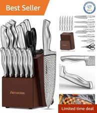 Complete 15-Piece Stainless Steel Knife Set with Ergonomic Design & Block