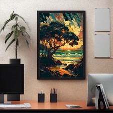 #09 🌅 A4 Poster Tropische Stimmung – Abendsonne über Meer und Strandlandschaft