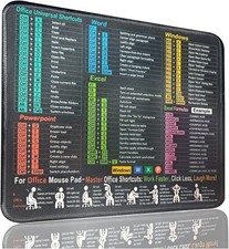 Excel Shortcut Mouse Pad Windows Cheat Sheet Non-Slip Stitched Edges Desk Mat