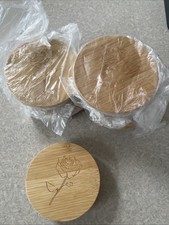 Bamboo Wooden Oui Jar Lids W/ Silicone Ring For Oui Yogurt Jars Set Of 8