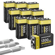 10Pack 9V 9 Volt Li-ion USB Rechargeable Batteries 1300mAh Lithium Ion Battery