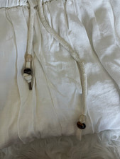 Womens White Cotton Woven Drawstring Elastic ...
