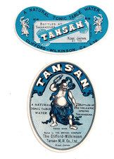 1927 CLIFFORD-WILKERSON TANZAN M.W. LOT D'ÉTIQUETTES D'EAU TONIQUE TANZAN CO, KOBE, JAPON