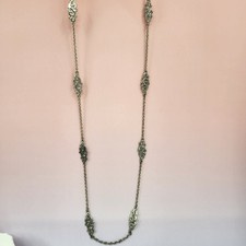 Cookie Lee Silver Tone Long Scrollwork Filigree Chain Necklace Boho Vintage