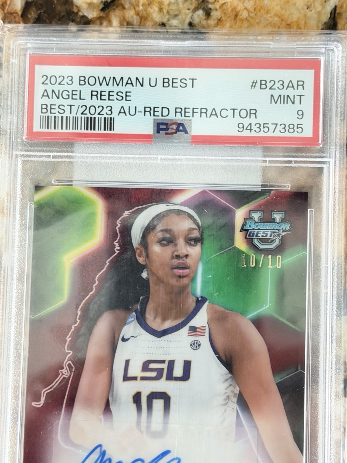 Topps 2023-24 Bowman U Best Angel Reese Auto Red Refractor /10 RC PSA 9 view 4
