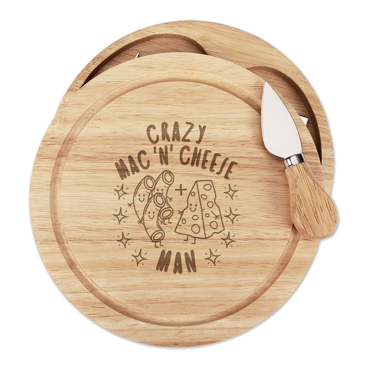 Crazy Mac N Cheese Man Stars Cheese Board Knife Set