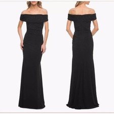 La Femme Formal Evening Gown Women's Size 14 Black Beaded Ruched Elegant Event