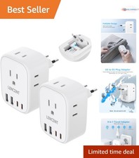 2 Pack European Travel Plug Adapter Type C Foldable Power 8 Outlets USB C