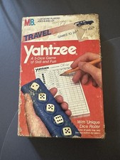 Vintage 1986 Milton Bradley Co. Travel Yahtzee 5-Dice Game w/Unique Dice Roller