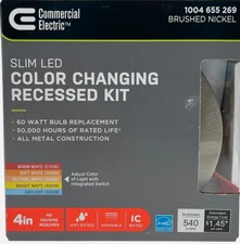 Commercial Electric Ultra Slim 4 in. Canless Recessed LED Kit - Brushed Nickel