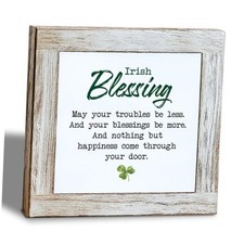 St. Patrick's Day Wooden Box Sign, Irish Blessing May Your Troubles Be Less