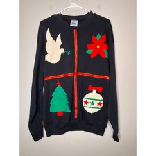 1980s Tultex Christmas Ornaments Poinsettias Artsy Granny Kidcore Sweatshirt L