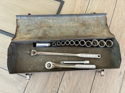 #ad Vintage 6pt Sears Craftsman USA =V= Flying V 1 4” Drive Socket Set amp; Box $35.00