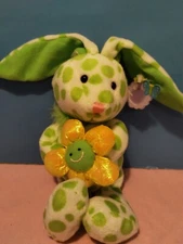 Amscan Inc. Green Polka Dot Bunny Plush 11" w/Sunflower Stuffed Animal