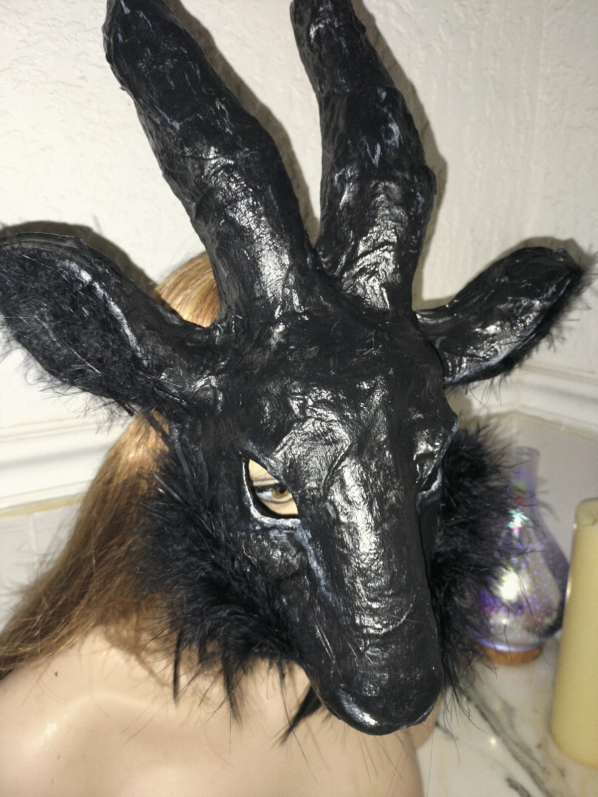 Original Paper Mache Black Billy Goat Mask, Farm Animal Mask, Papier Mache Mask,