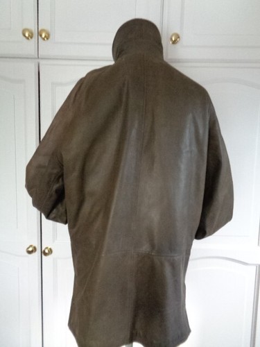 OLLY & CO GREEN FULL GRAIN REAL LEATHER FIELD COAT WITH QUILTED LINING XL - Picture 7 of 19
