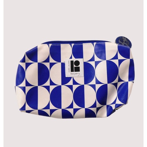 Bolso de Cosméticos Estee Lauder Lisa Perry Imitación Cuero Blanco Azul Cierre de Cremallera Maquillaje - Imagen 1 de 5
