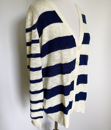NAVY BLUE MIX STRIPE BUTTON CARDIGAN XL 