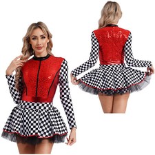 Women Race Car Driver Costume Checkerboard Printed Dress Short Jumpsuit Cosplay