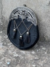 Scottish Handmade Black Fox Fur Thistle Style Antique Finish Kilt Sporran