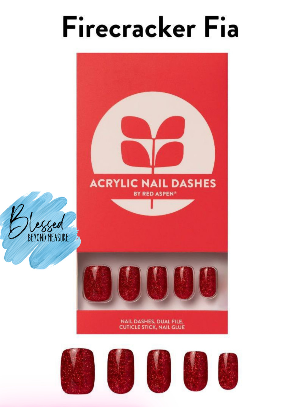 Red Aspen Press On Nails~New~Firecracker Fia~ACRYLIC~ RED~Square~SOLD OUT