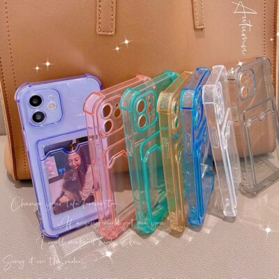 Card Slot Clear Case For iPhone 12 13 Pro Max 11 XS XR 8 7 Silicone Wallet Case