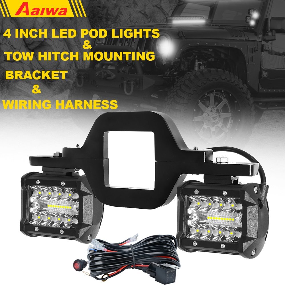 Tow Hitch Mounting Bracket+3row LED Tow Lights Pods Backup Reverse 4