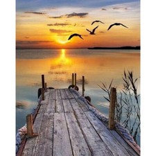 Paint By Numbers Adults kids Dock Lake Sunset DIY Painting Kit 40x50CM Canvas
