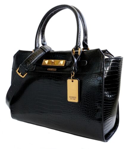 Guess sac femme sac à main sac à anses raphia croco noir neuf - Photo 3 sur 14