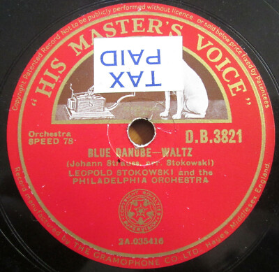 DB 3821 Stokowski Strauss Blue Danube Vienna Woods 78rpm HMV 12'' EXCELLENT
