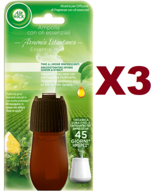 3 AIR WICK THYME & LEMON DIFFUSER REFILL AMPOULE WITH ESSENTIAL OILS 20ML