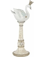 Clayre & Eef KerzenstäNder Schwan Kerzenhalter 29 Cm Weiss Mit Gold Polyresin