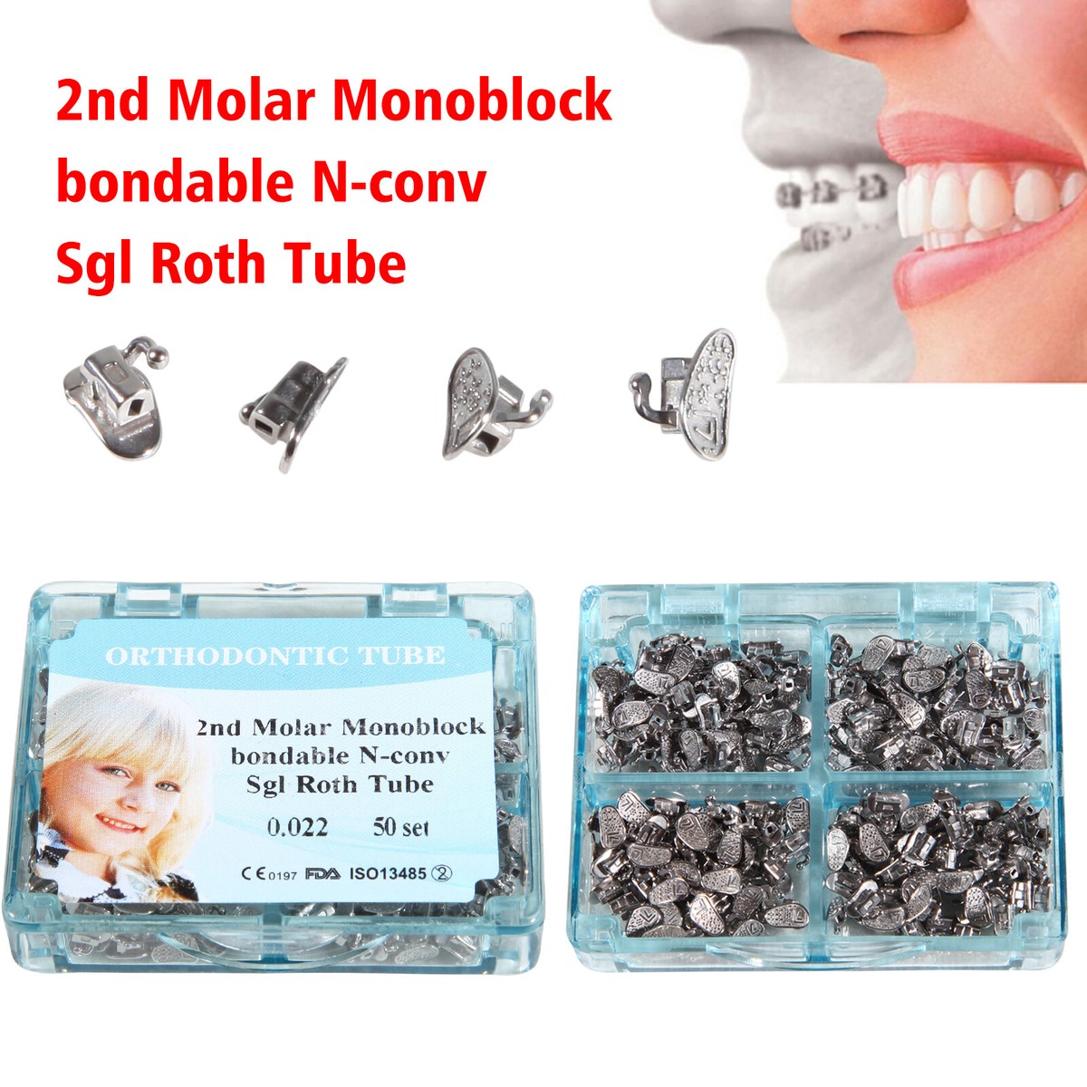 50 Sets Dental Orthodontic Buccal Tubes - 022 Slot, 1st/2nd Molar, MBT/Roth Style, AZDENT Brand