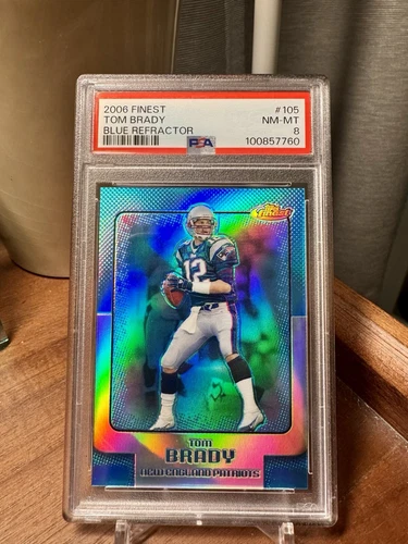 2006 TOPPS FINEST #105 TOM BRADY BLUE REFRACTOR #/299 PSA 8 NM-MT PATRIOTS
