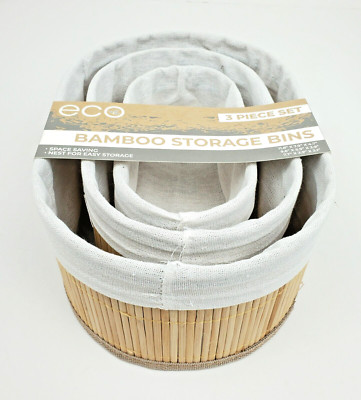 Eco Bamboo Storage Nesting Bins, Cloth Lined, New
